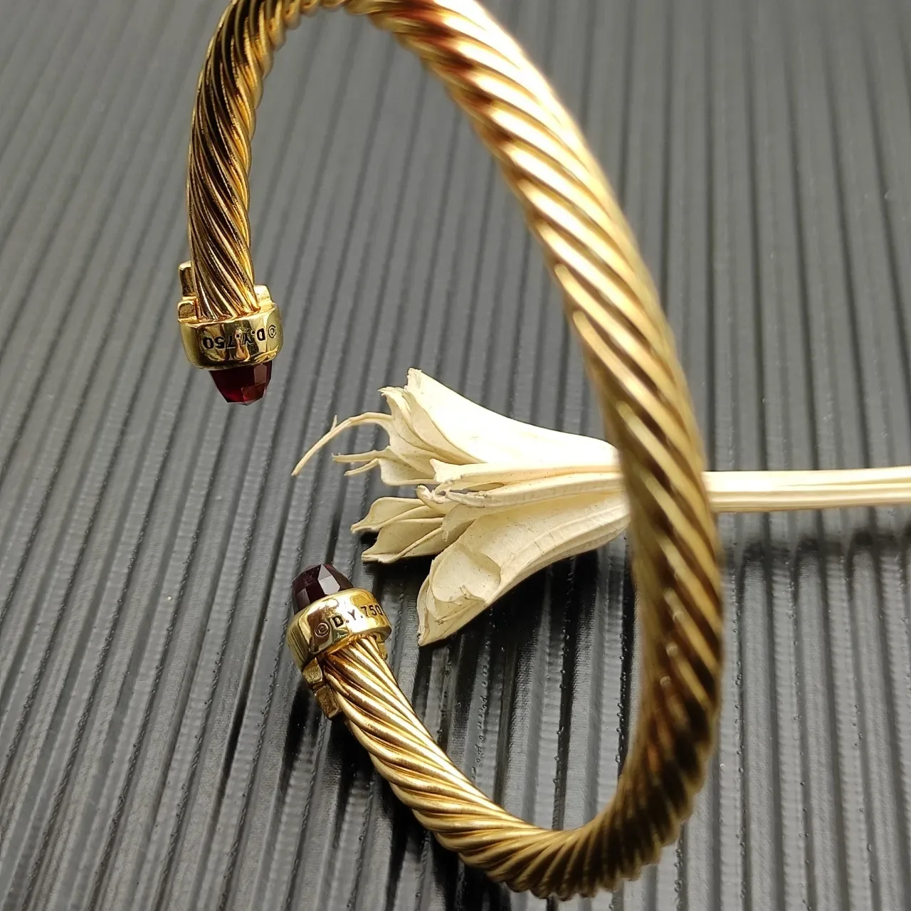 David Yurman Cable Classic Gold Red Twisted Faceted Stone Terminals Bracelet 5