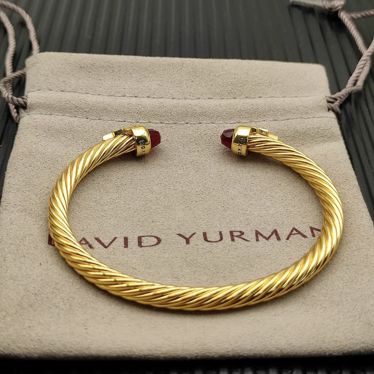 David Yurman Cable Classic Gold Red Twisted Faceted Stone Terminals Bracelet 9