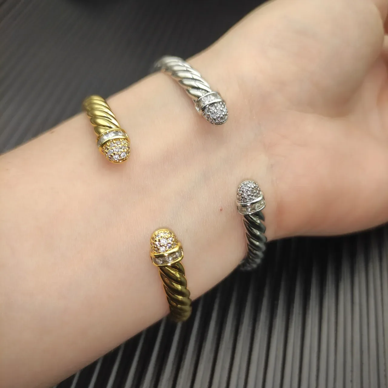 David Yurman Cable Classic Twisted Gold Diamond-Tipped Bracelet 4