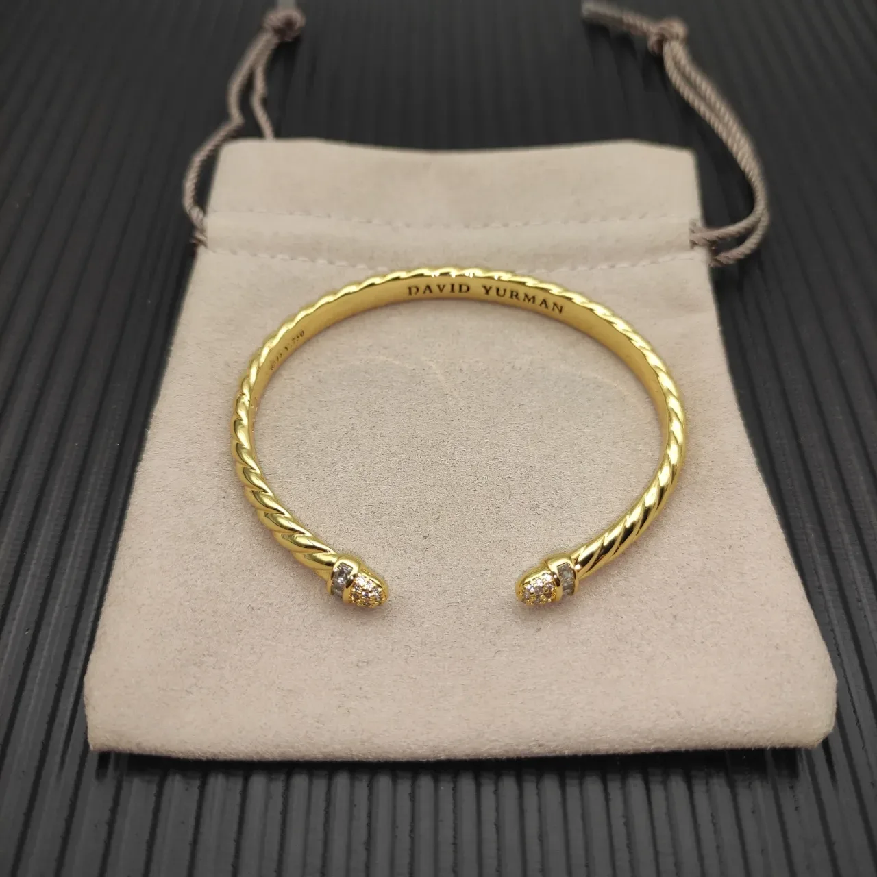 David Yurman Cable Classic Twisted Gold Diamond-Tipped Bracelet 10