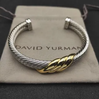 David Yurman Cable Classics سوار كوف مزدوج فضي ذهبي ملتوي ثنائي اللون