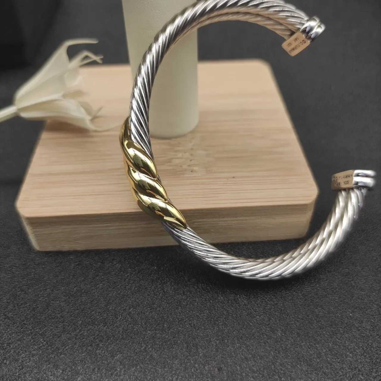 David Yurman Cable Classics Double Cuff Silver Gold Twisted Dual-Tone Bracelet 3