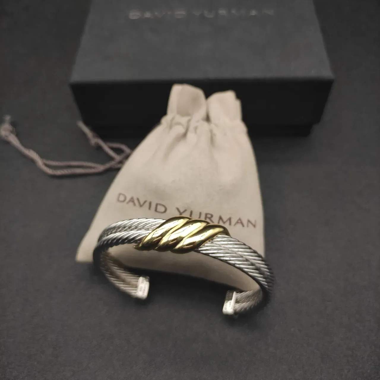 David Yurman Cable Classics Double Cuff Silver Gold Twisted Dual-Tone Bracelet 9