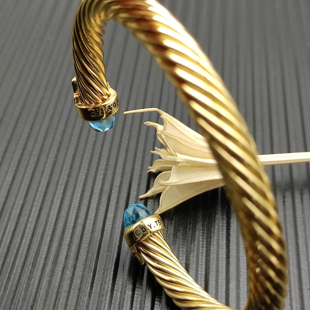 David Yurman Cable Classics Gold Blue Twisted Gemstone Terminals Bracelet 5
