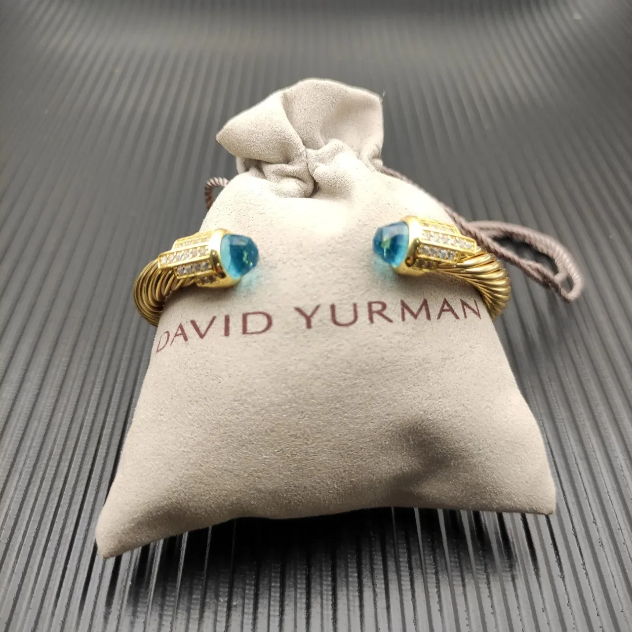 David Yurman Cable Classics Gold Blue Twisted Gemstone Terminals Bracelet 7