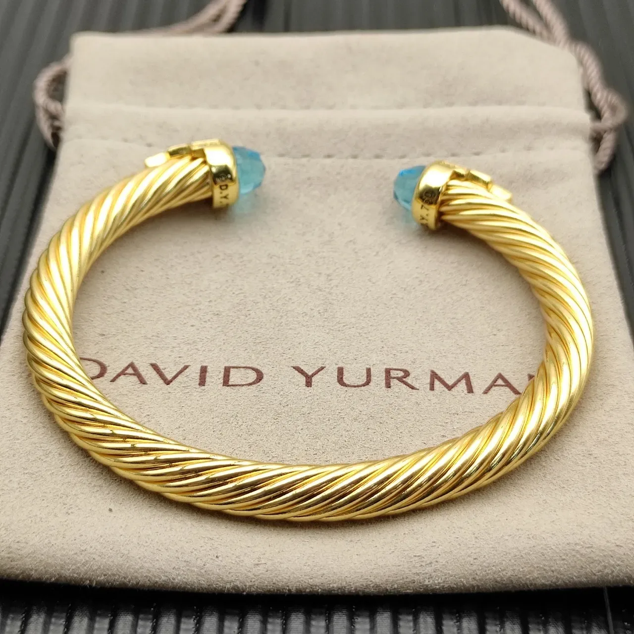David Yurman Cable Classics Gold Blue Twisted Gemstone Terminals Bracelet 9