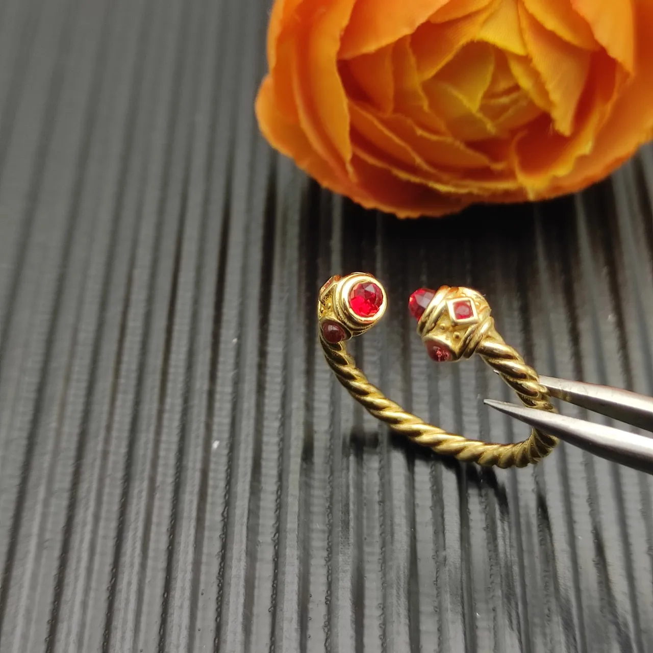 David Yurman Cable Classics Gold Red Twisted Band Open-Ended Ring 5