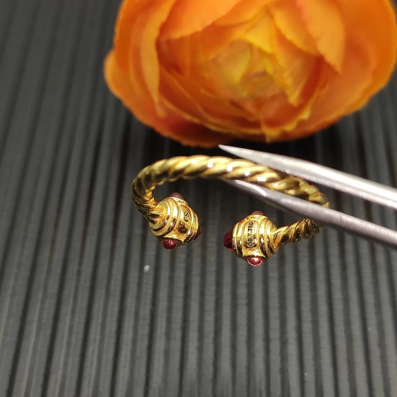 David Yurman Cable Classics Gold Red Twisted Band Open-Ended Ring 6