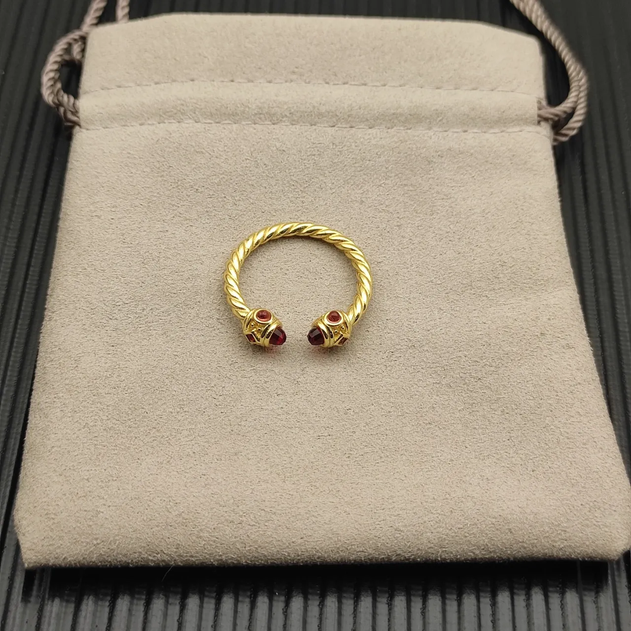 David Yurman Cable Classics Gold Red Twisted Band Open-Ended Ring 9