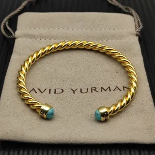 David Yurman Cable Classics torcido Gold-Tone e Turquoise Cuff Bracelet