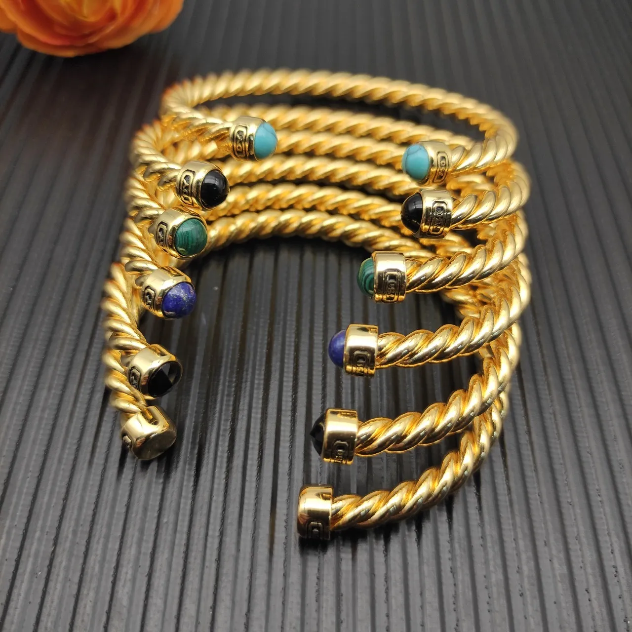 David Yurman Cable Classics Twisted Gold-Tone and Turquoise Cuff Bracelet 2