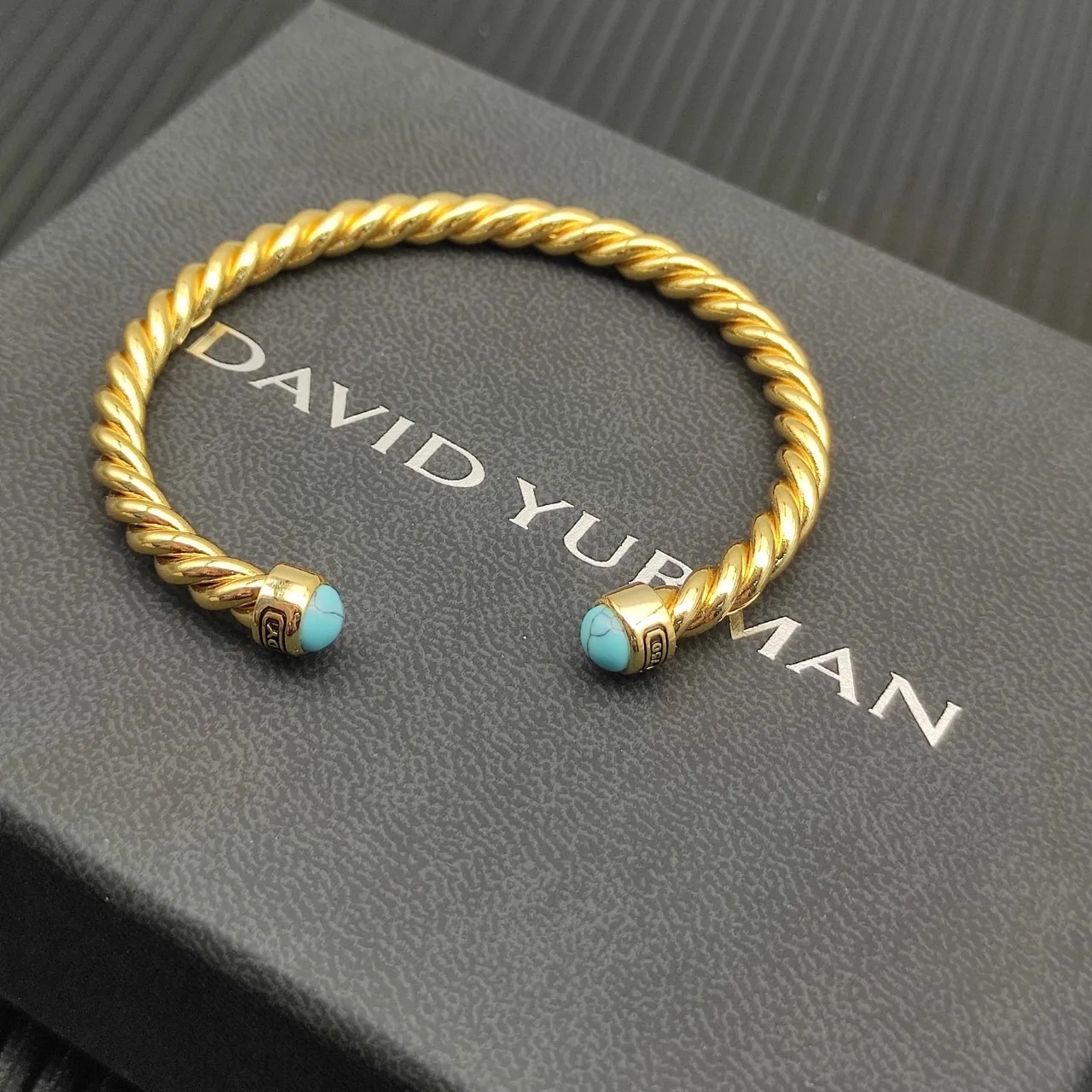 David Yurman Cable Classics Twisted Gold-Tone and Turquoise Cuff Bracelet 4