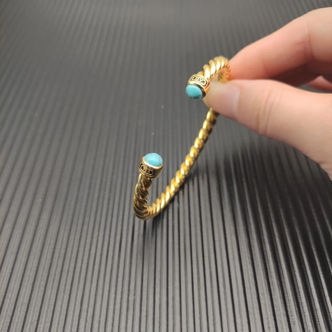 David Yurman Cable Classics Twisted Gold-Tone and Turquoise Cuff Bracelet 6