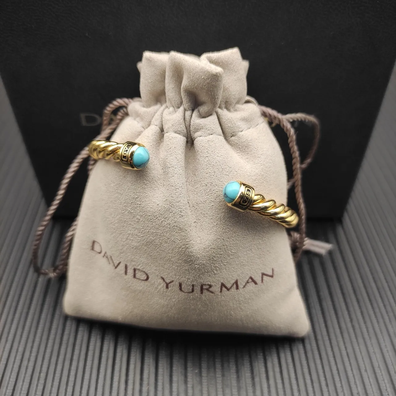 David Yurman Cable Classics Twisted Gold-Tone and Turquoise Cuff Bracelet 7