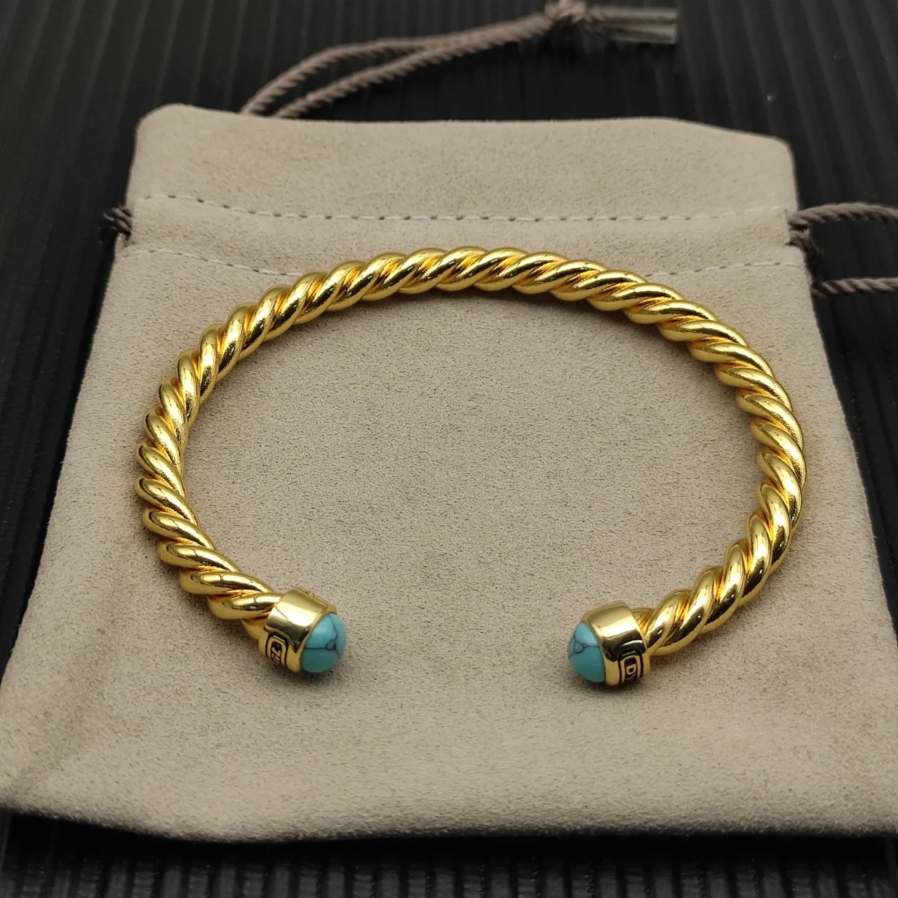 David Yurman Cable Classics Twisted Gold-Tone and Turquoise Cuff Bracelet 9