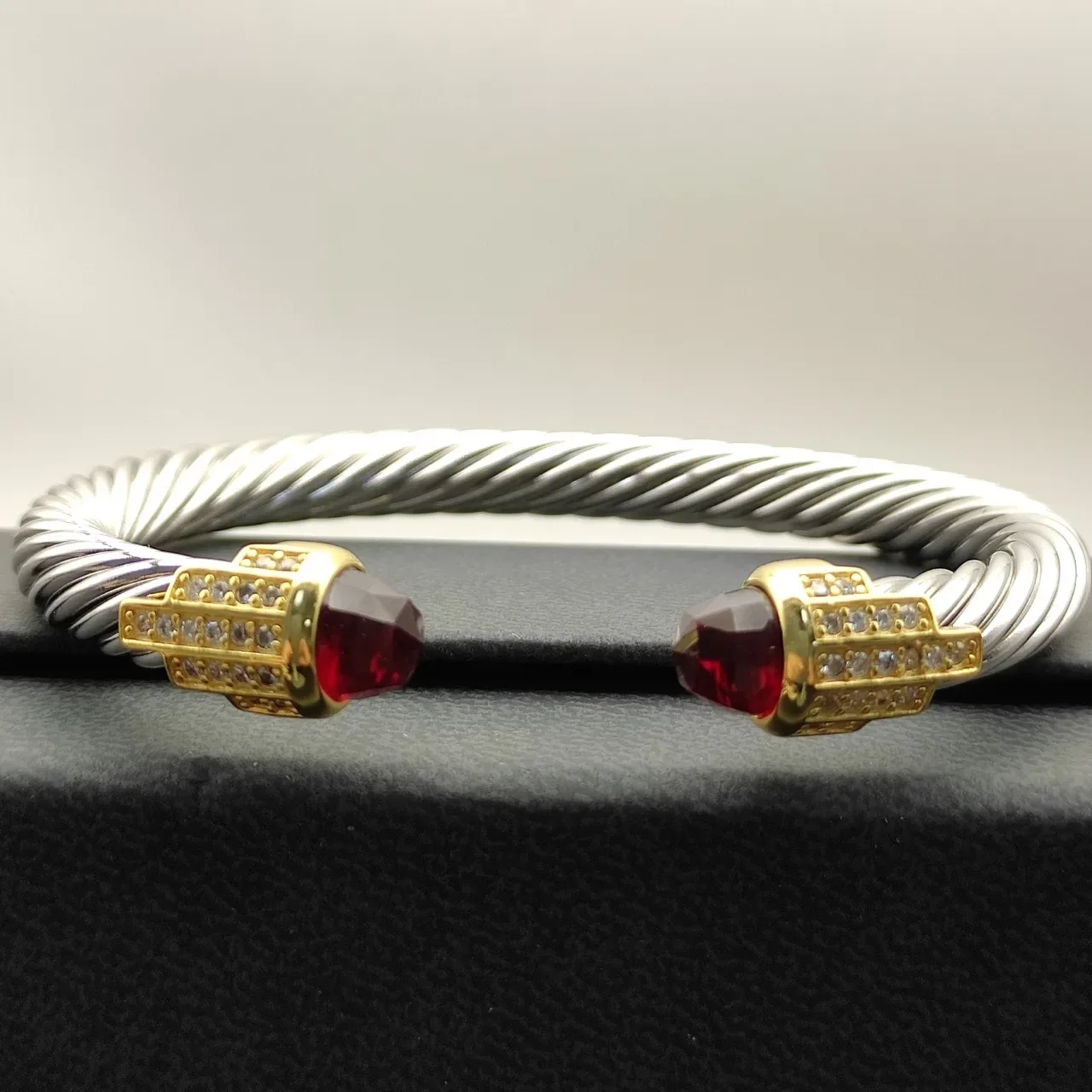 David Yurman Cable Classics Twisted Silver and Gold Garnet Bracelet 4