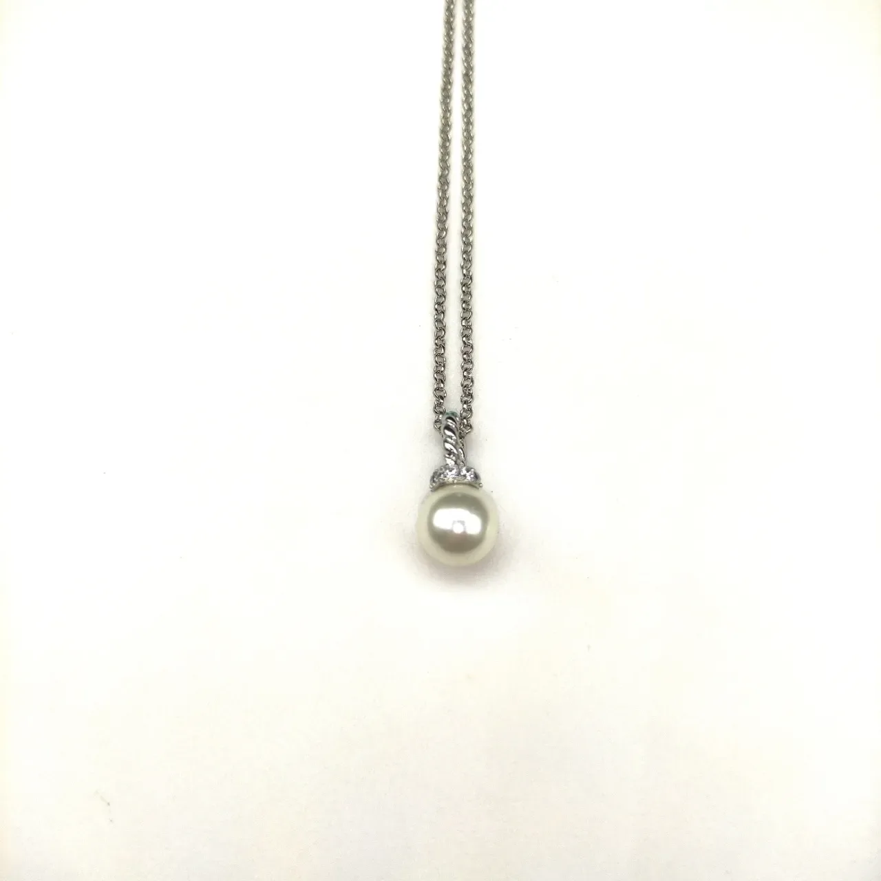 David Yurman Cable Collectibles Silver White Bail Single Pearl Necklace 2