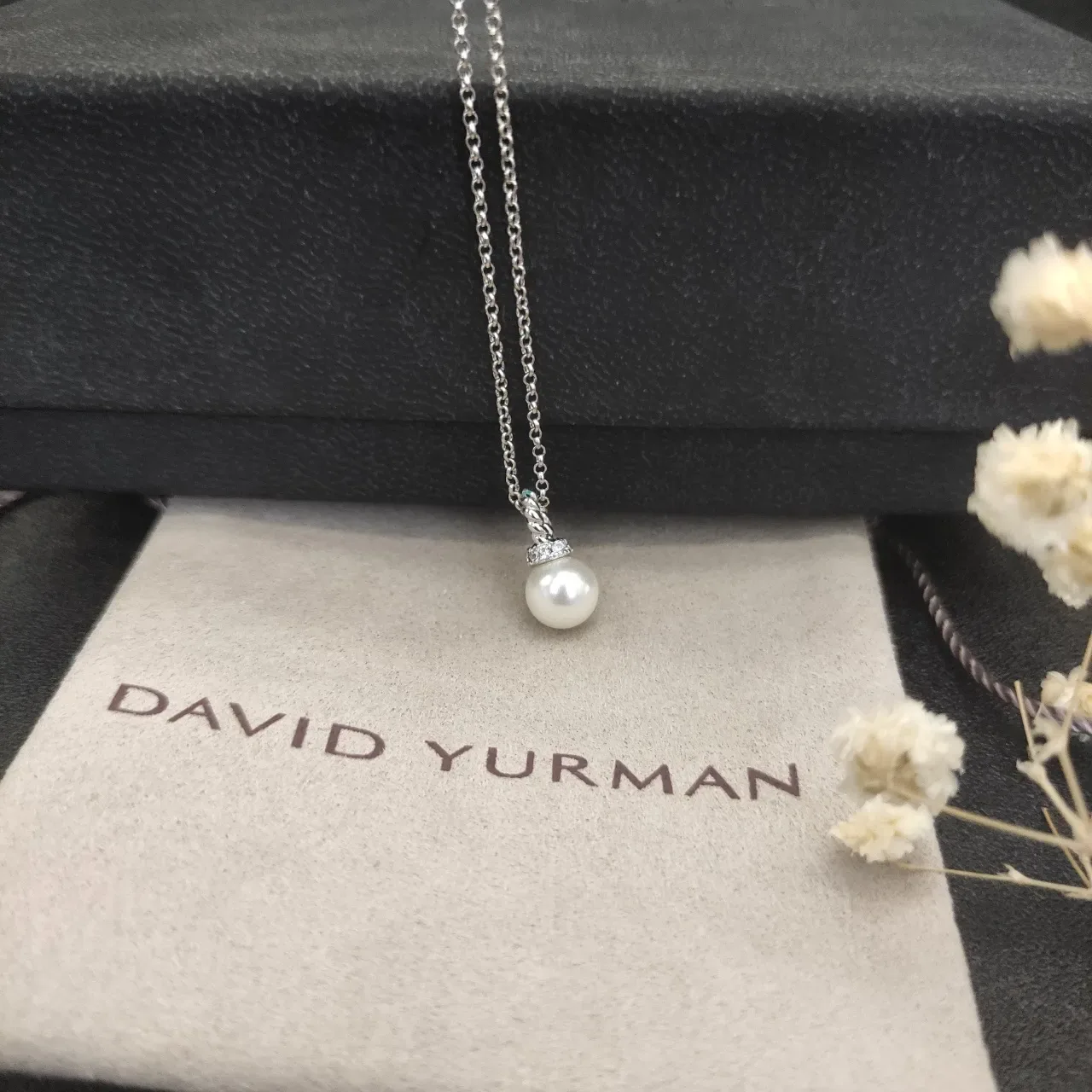 David Yurman Cable Collectibles Silver White Bail Single Pearl Necklace 5