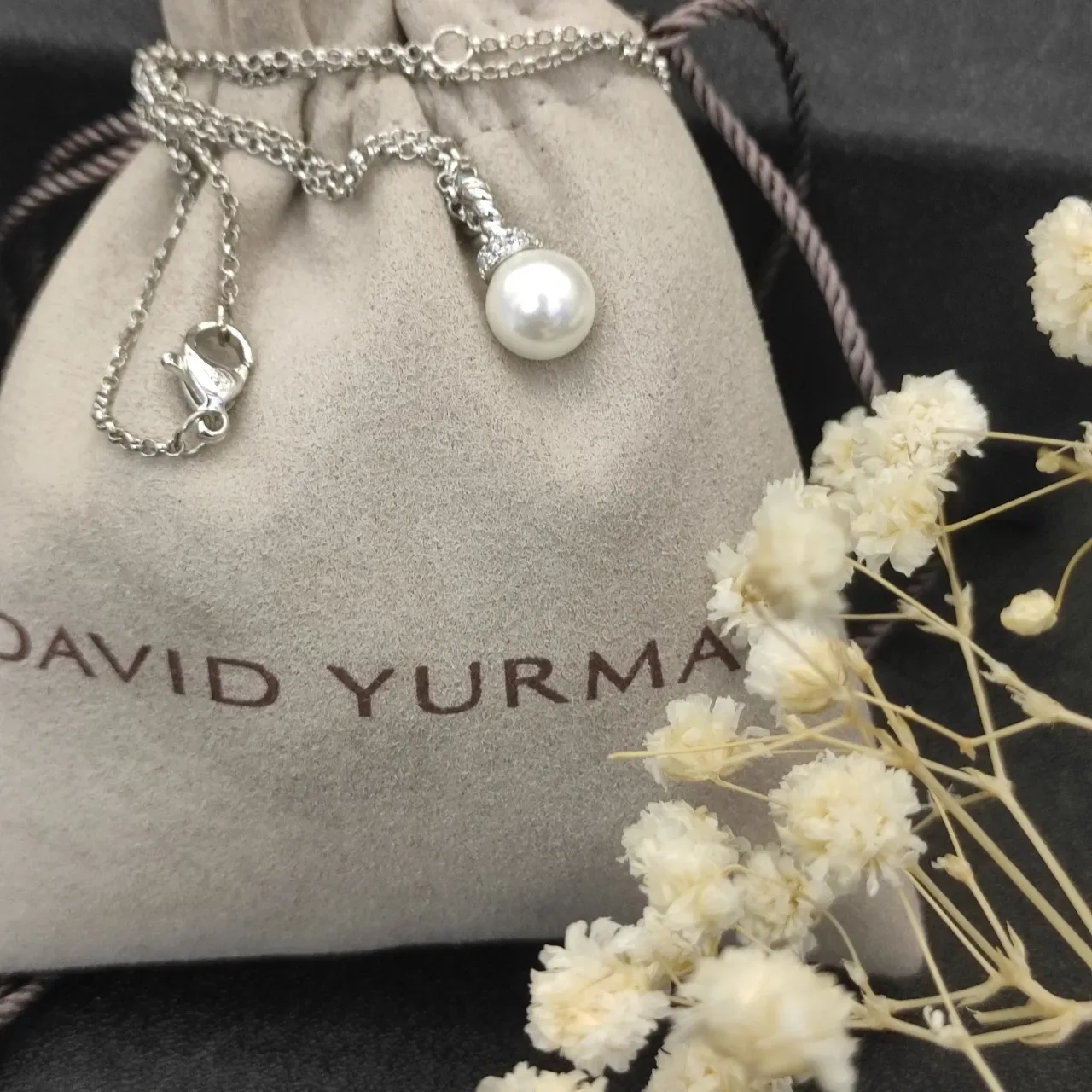 David Yurman Cable Collectibles Silver White Bail Single Pearl Necklace 8