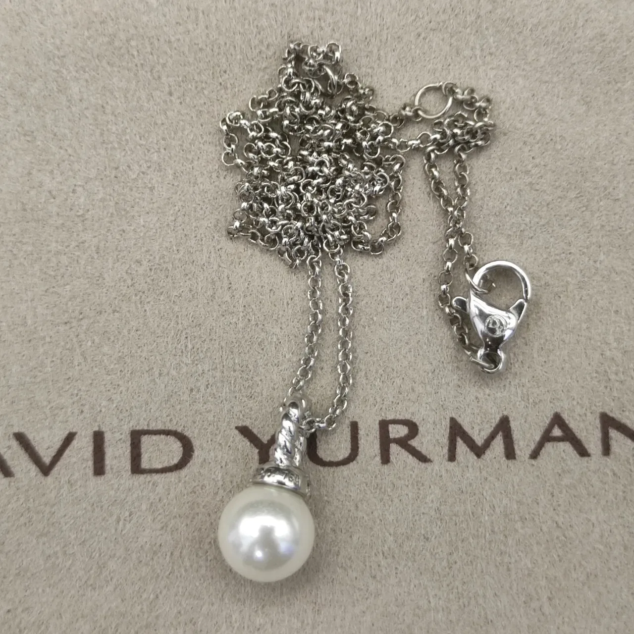 David Yurman Cable Collectibles Silver White Bail Single Pearl Necklace 9