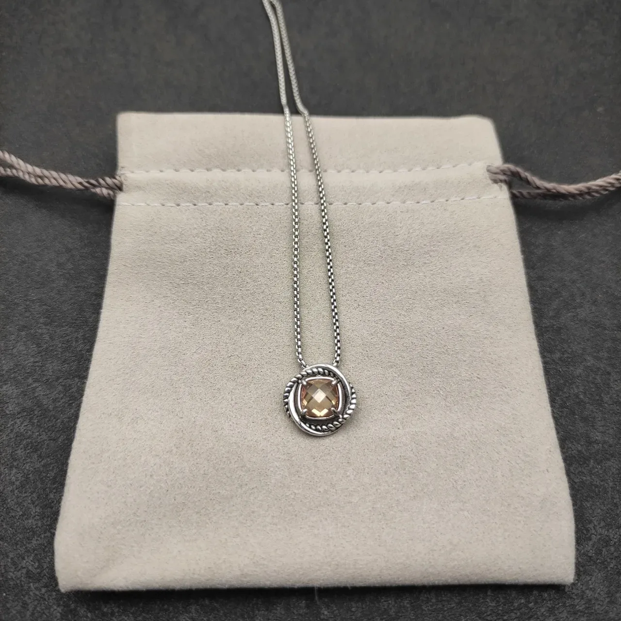David Yurman Cable Collection Amber Stone Circular Pendant Necklace 3