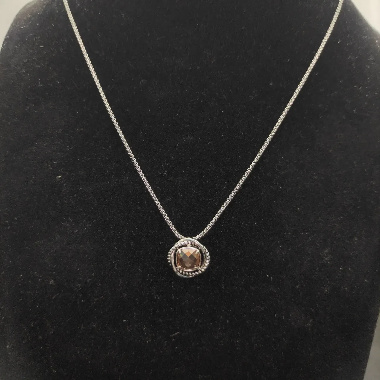 David Yurman Cable Collection Amber Stone Circular Pendant Necklace 4
