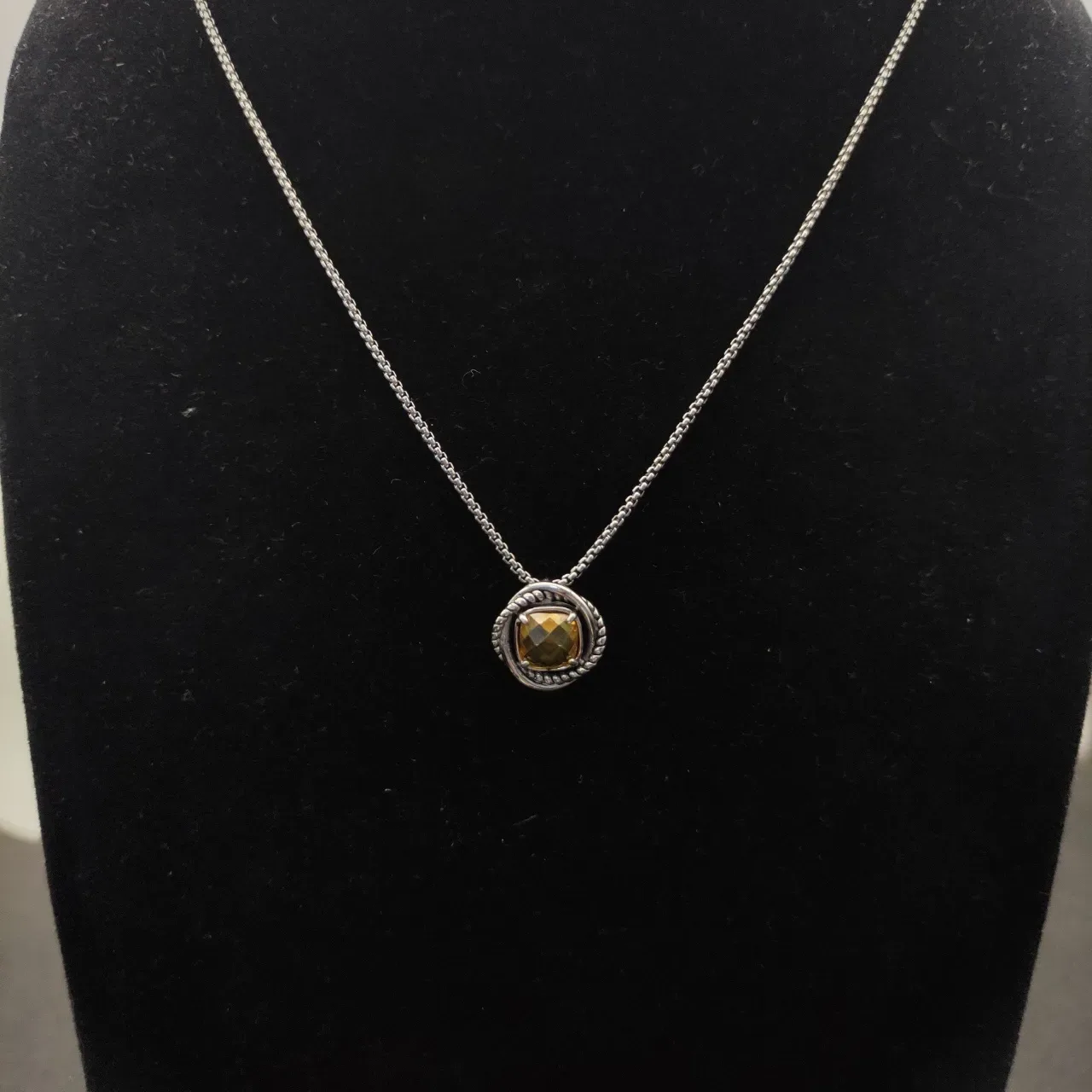 David Yurman Cable Collection Amber Stone Circular Pendant Necklace 5