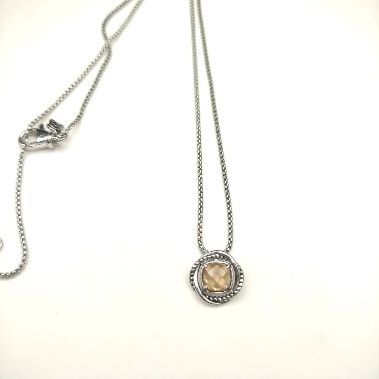 David Yurman Cable Collection Amber Stone Circular Pendant Necklace 9