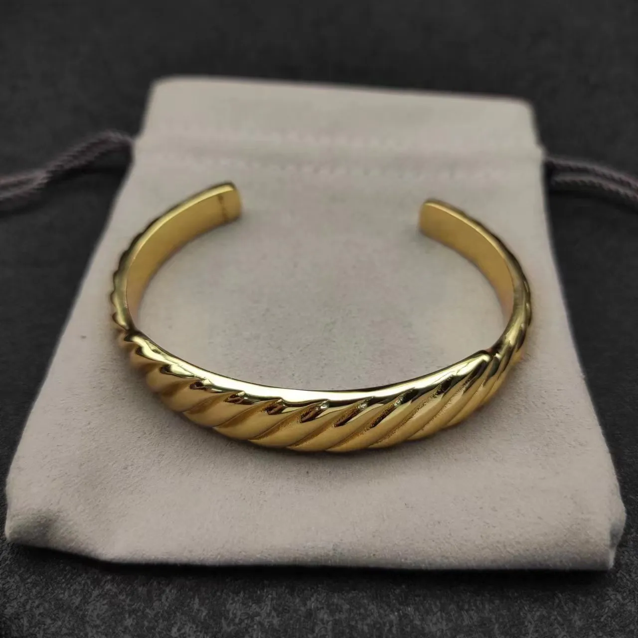David Yurman Cable Twisted Rope Scalloped Edge Gold-Tone Open Cuff Bracelet 2