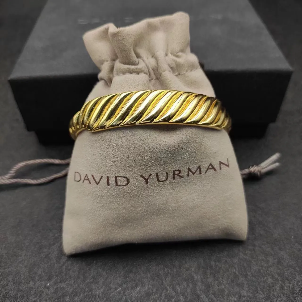 David Yurman Cable Twisted Rope Scalloped Edge Gold-Tone Open Cuff Bracelet 9