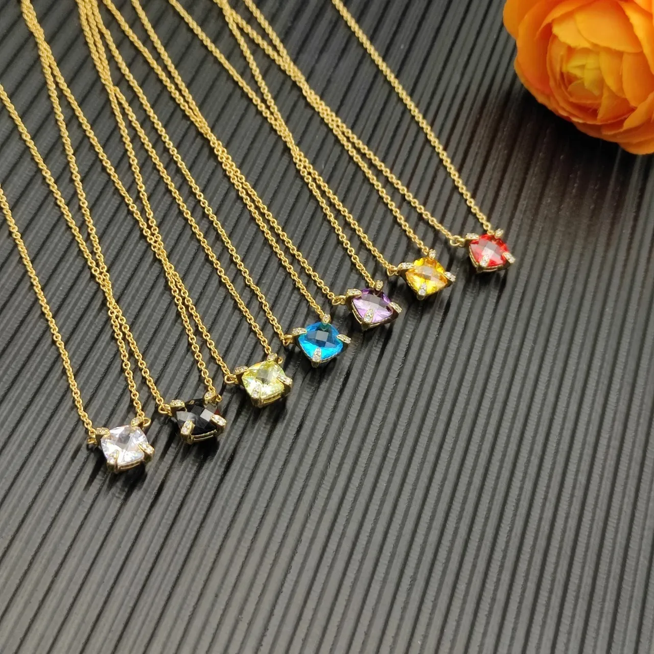 David Yurman Gold Yellow Chain Cushion-Cut Gemstone Necklace 2