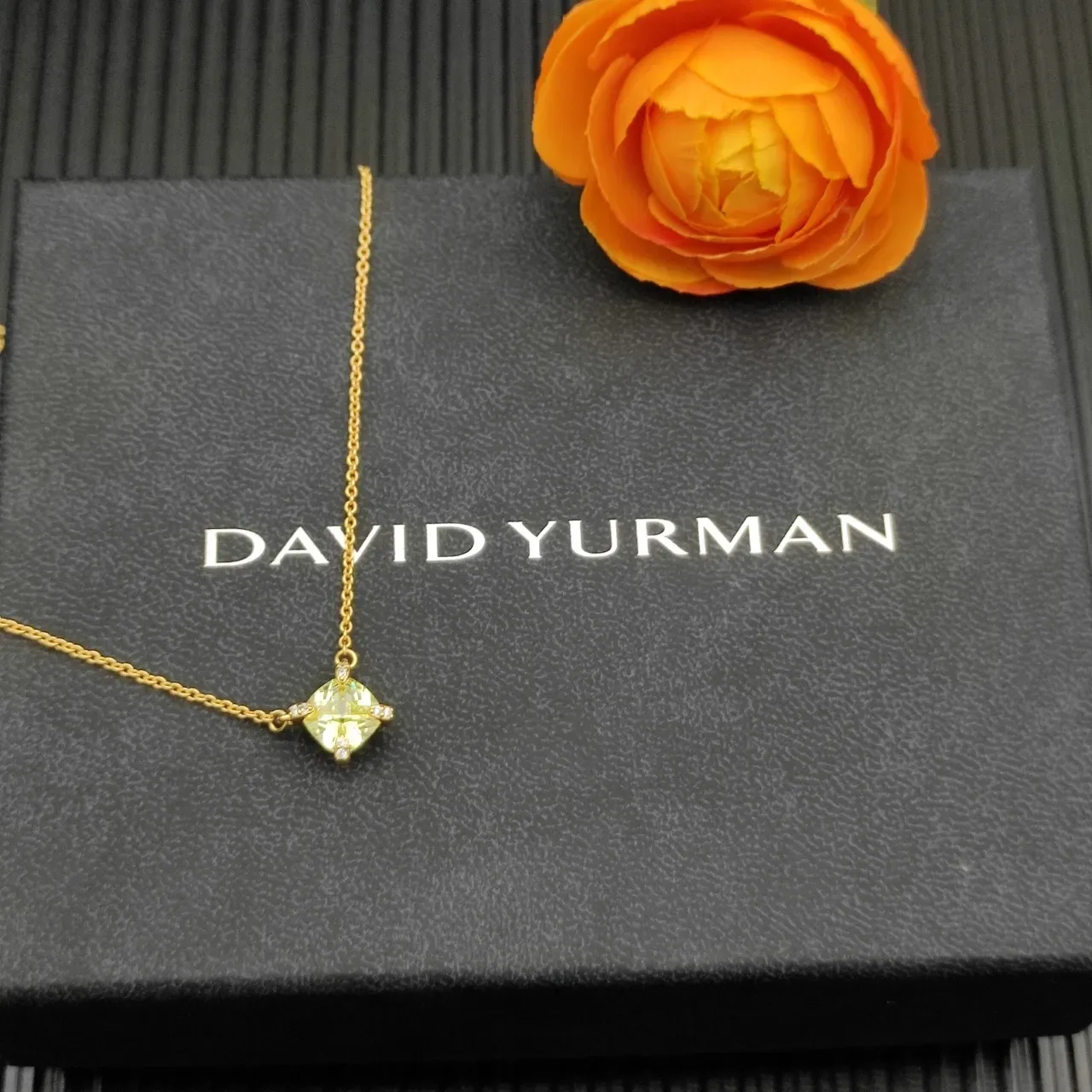 David Yurman Gold Yellow Chain Cushion-Cut Gemstone Necklace 5
