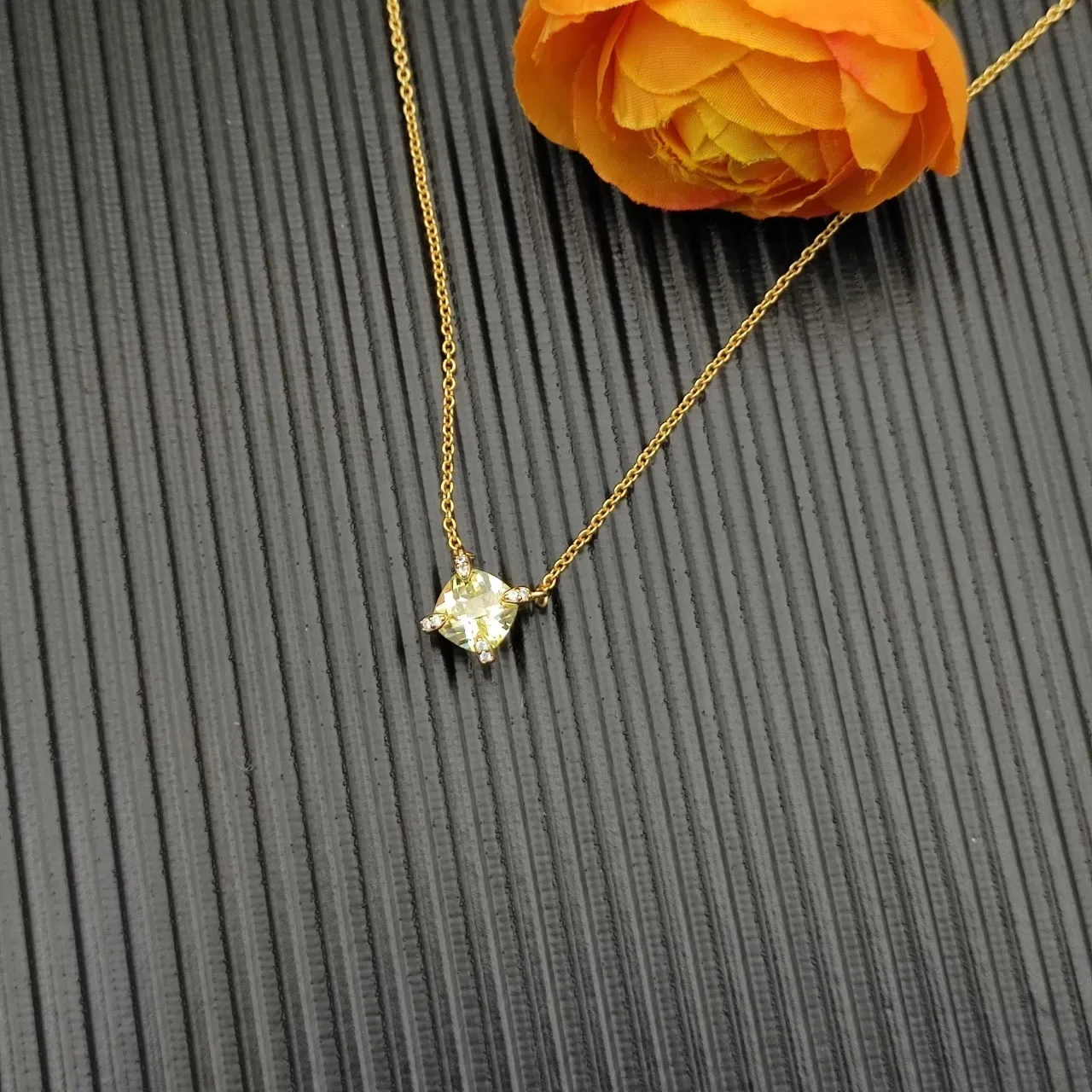 David Yurman Gold Yellow Chain Cushion-Cut Gemstone Necklace 6