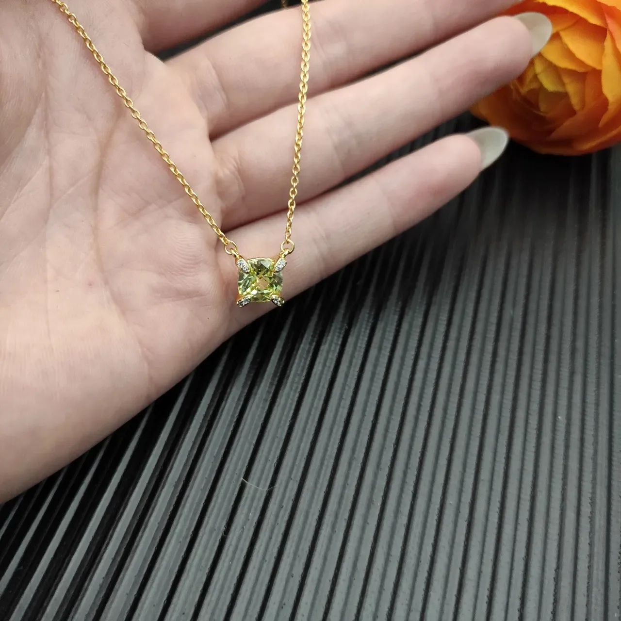 David Yurman Gold Yellow Chain Cushion-Cut Gemstone Necklace 8