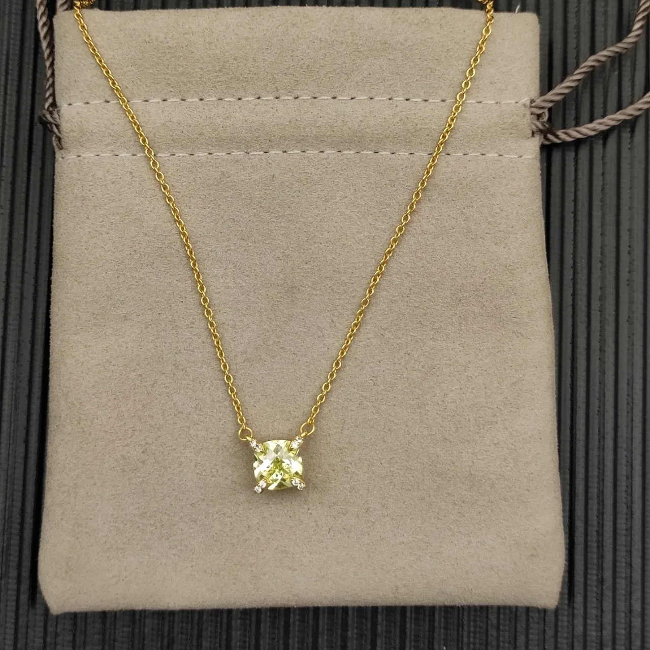 David Yurman Gold Yellow Chain Cushion-Cut Gemstone Necklace 9