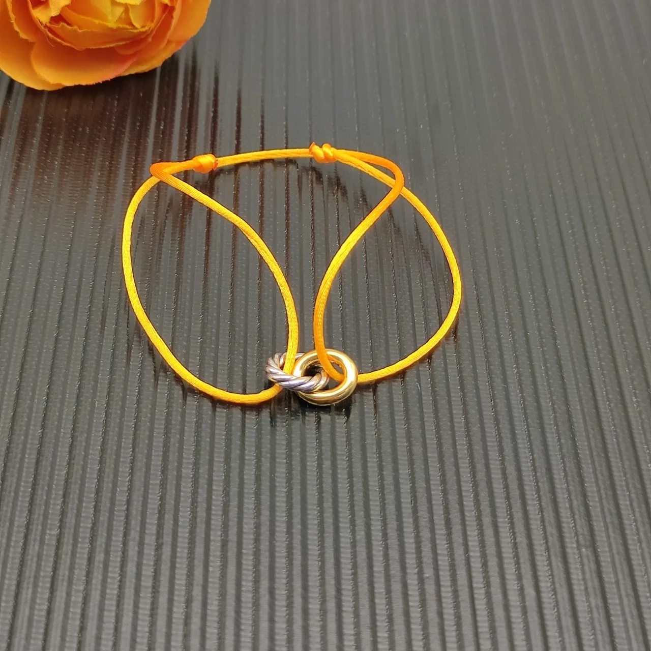 David Yurman Interlocking Dual-Tone Ring Yellow Cord Bracelet 6