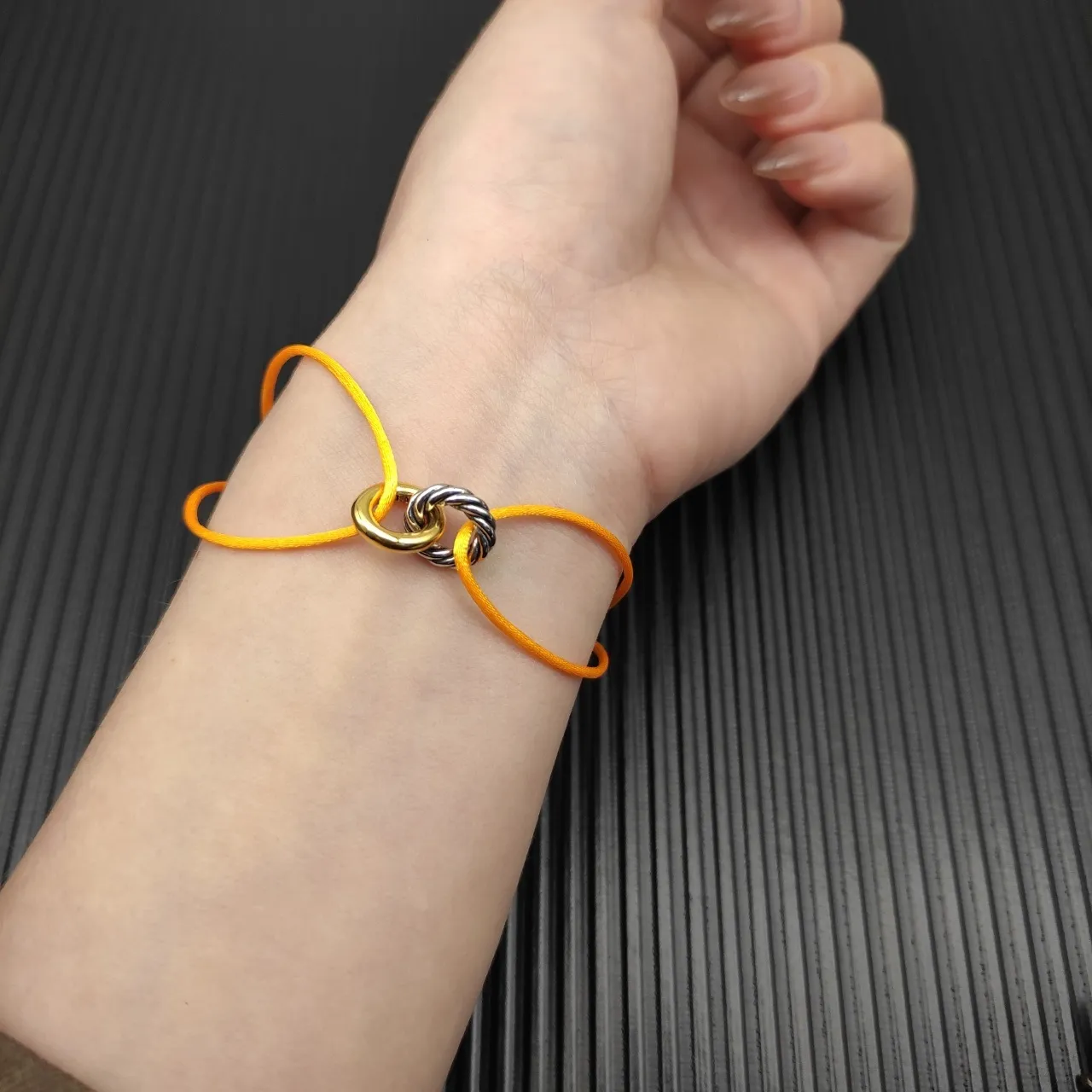 David Yurman Interlocking Dual-Tone Ring Yellow Cord Bracelet 7