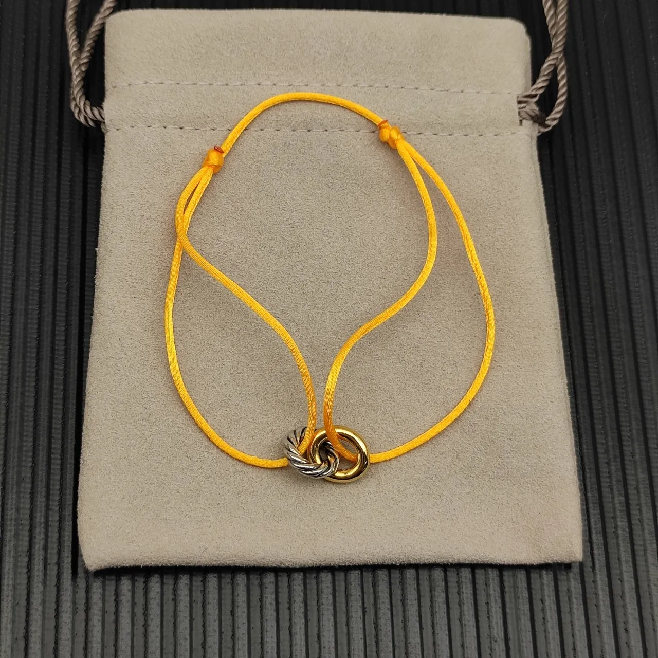 David Yurman Interlocking Dual-Tone Ring Yellow Cord Bracelet 8