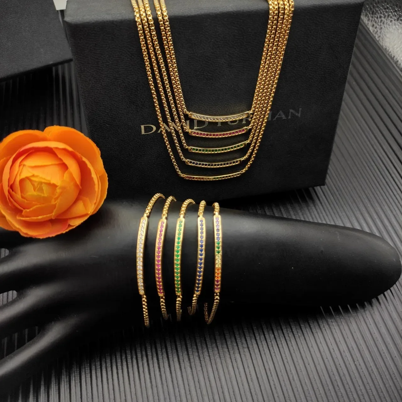 David Yurman Rainbow Gemstone Bar Pendant Necklace 2