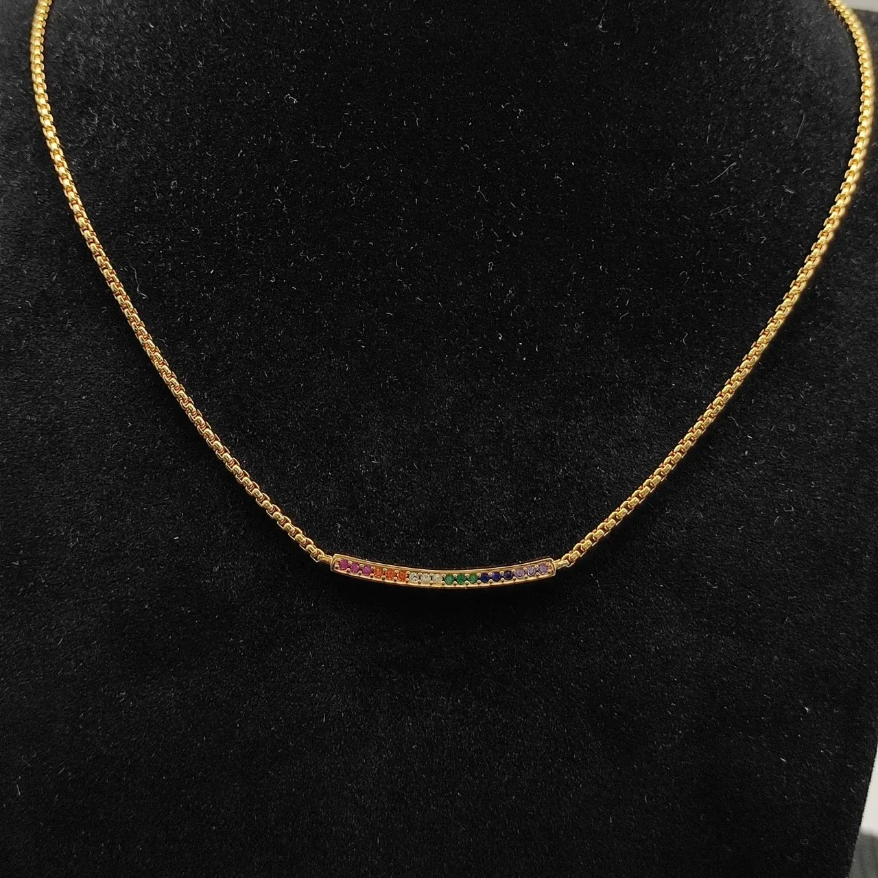 David Yurman Rainbow Gemstone Bar Pendant Necklace 6