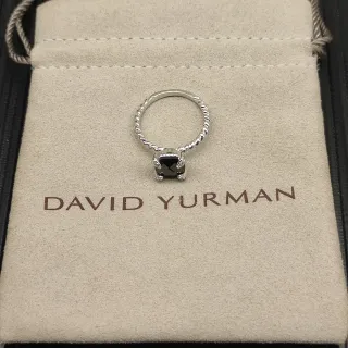 David Yurman Silver Black Twisted Cable Band Square Center Stone Ring