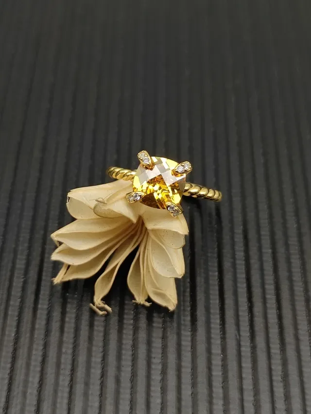 David Yurman Twisted Cable Citrine Solitaire Ring 6