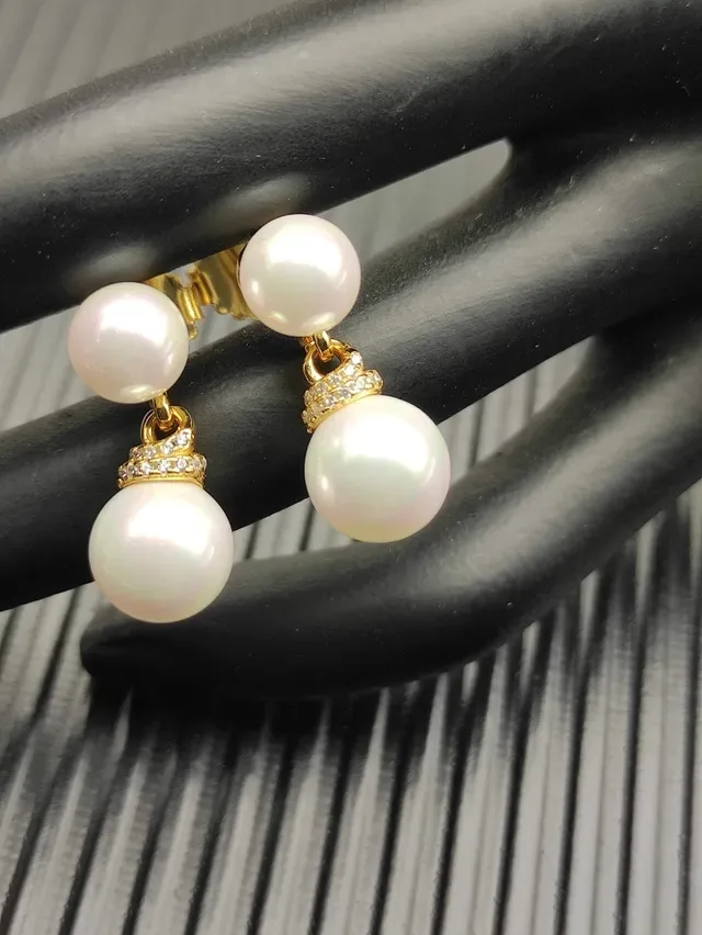 David Yurman White Gold Double-Pearl Drop Metal Earrings 4