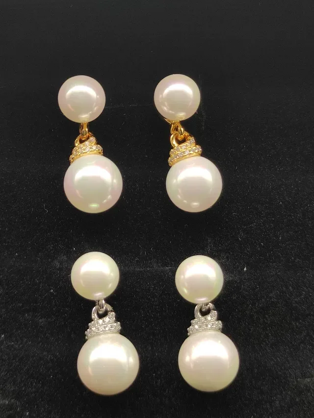 David Yurman White Gold Double-Pearl Drop Metal Earrings 6