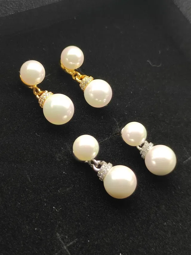 David Yurman White Gold Double-Pearl Drop Metal Earrings 8