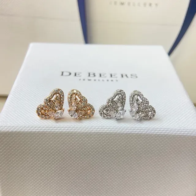 DE BEERS Butterfly Pavé Crystal Gold-Tone Stud Earrings 2