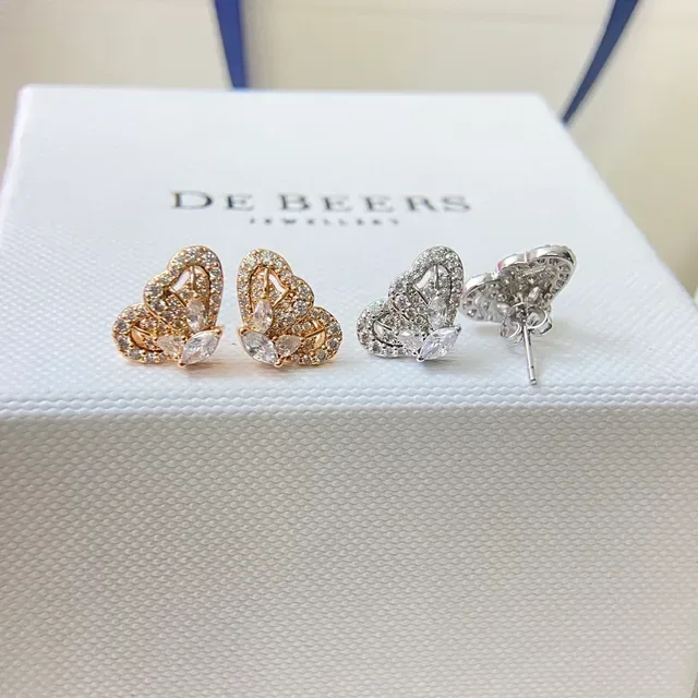 DE BEERS Butterfly Pavé Crystal Gold-Tone Stud Earrings 3