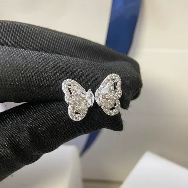 DE BEERS Butterfly Pavé Crystal Gold-Tone Stud Earrings 4