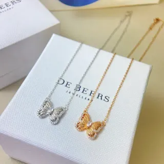 عقد De Beers فضة ذهب فراشة تعليقة محاطة بحجارة شفافة Pavé-Set