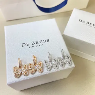De Beers Silver Gold Butterfly Silhouette Pavé-Set Clear Stones Earrings